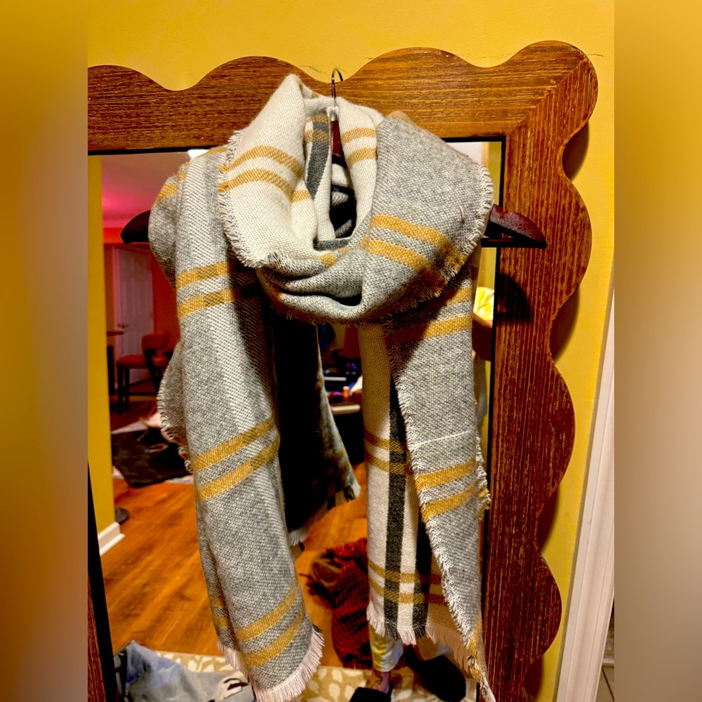 Gray and Yellow Plaid Scarf